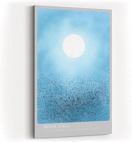 Paul Sinus Wandbild in 40x60cm Großer Vogelschwarm unter hellem Vollmond in sanftem Blau