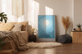 Paul Sinus Wandbild in 40x60cm Großer Vogelschwarm unter hellem Vollmond in sanftem Blau