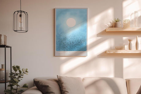 Paul Sinus Wandbild in 40x60cm Großer Vogelschwarm unter hellem Vollmond in sanftem Blau