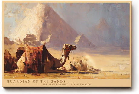 Paul Sinus Wandbild 120x80cm Guardian of the Sands Wüste Kamel vor Pyramide Ägypten Landschaft Kunst Poster für Wohnzimmer Büro Reise Dekoration