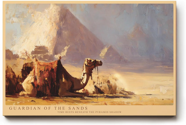 Paul Sinus Wandbild 120x80cm Guardian of the Sands Wüste Kamel vor Pyramide Ägypten Landschaft Kunst Poster für Wohnzimmer Büro Reise Dekoration