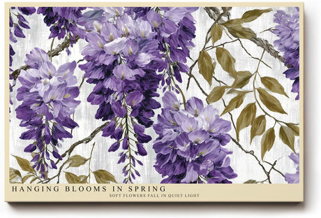 Paul Sinus Wandbild 120x80cm Hängende Frühlingsblüten – Elegantes Blumenmotiv in Violett mit botanischer Illustration für stilvolle Wohnräume