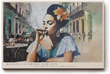 Paul Sinus Wandbild 120x80cm Havanna Frau Zigarre Karibik Stadt Szene Vintage Kunst Wanddekoration Wohnzimmer Bar