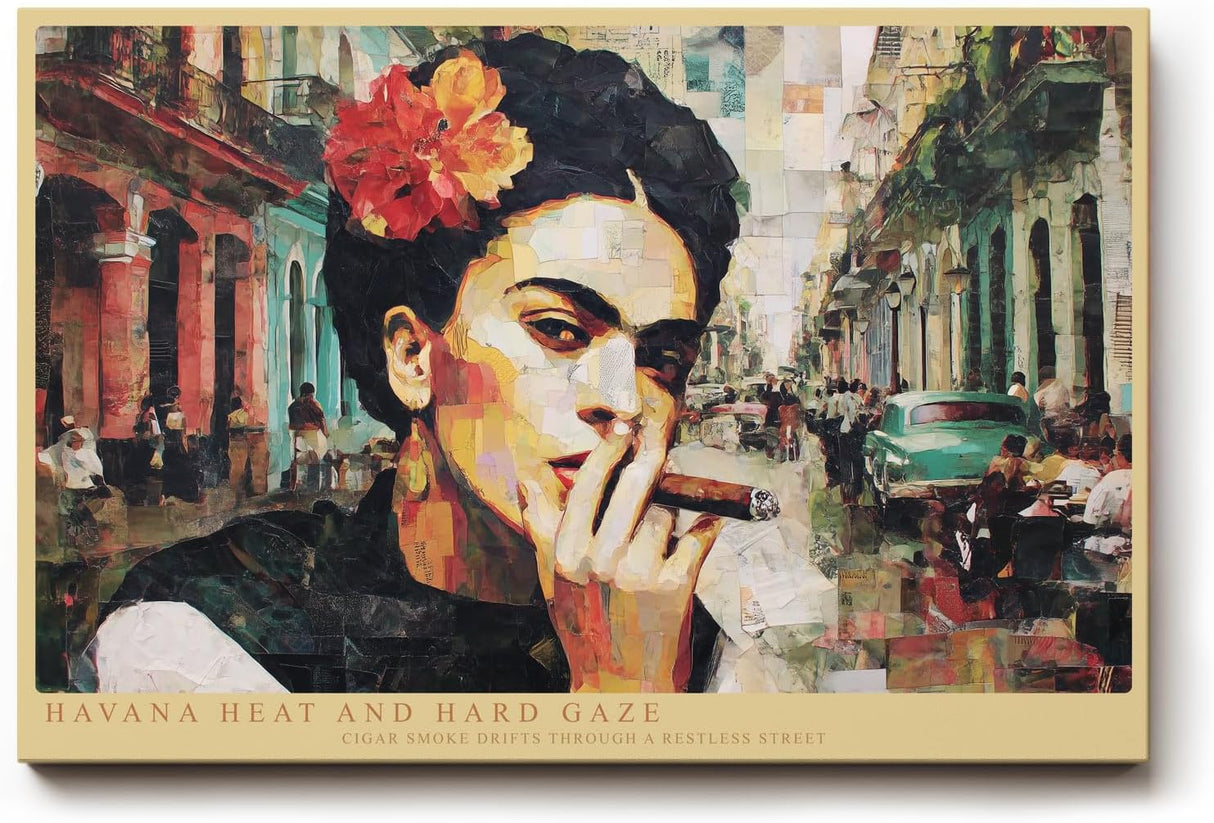 Paul Sinus Wandbild 120x80cm Havanna Frau Zigarre kubanische Strasse Retro Collage Kunst Wanddekoration Wohnzimmer Bar