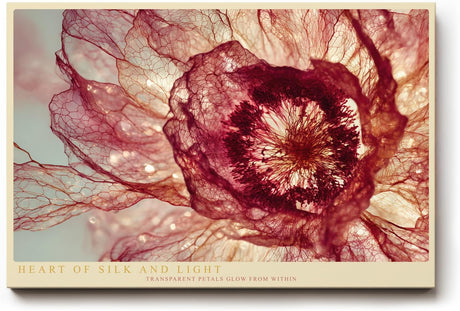 Paul Sinus Wandbild 120x80cm Heart of Silk and Light abstrakte Blüte Makro Natur Fotokunst in Rot und Gold Poster für Wohnzimmer Schlafzimmer