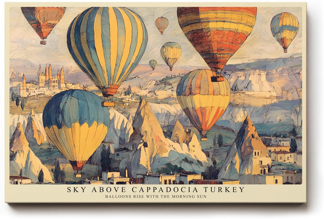 Paul Sinus Wandbild 120x80cm Heißluftballons über Kappadokien Landschaft Kunst in Warmen Farben für Wohnzimmer Büro und Flur