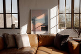 Paul Sinus Wandbild in 40x60cm Her Quiet Power – Meditatives Landschaftsmotiv mit Frau auf einem Steg, Blick auf spiegelnden See und Berge im Sonnenaufgang, moderne Bilder in sanften Farbtönen