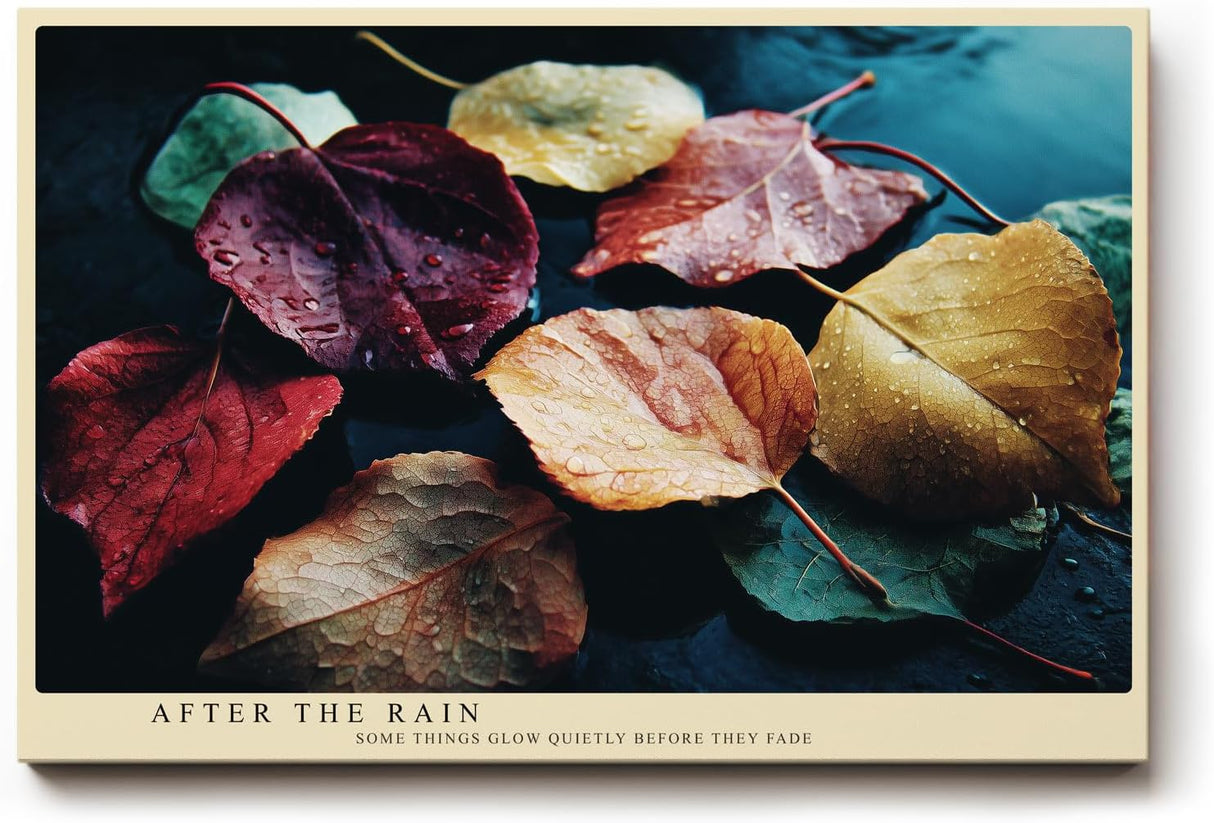 Paul Sinus Wandbild 120x80cm Herbst Blaetter auf Wasser fotografische Naturkunst warme Rot Gelb Gruen Toene ruhige Stimmung stilvolle Wanddekoration fuer Wohnzimmer Büro