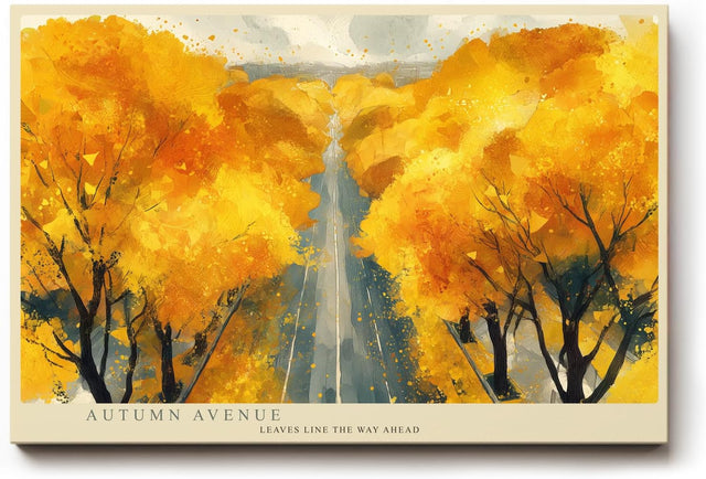 Paul Sinus Wandbild 120x80cm Herbstallee Landschaft Malerei goldene Baeume moderne Naturkunst Wanddekoration fuer Wohnzimmer Büro