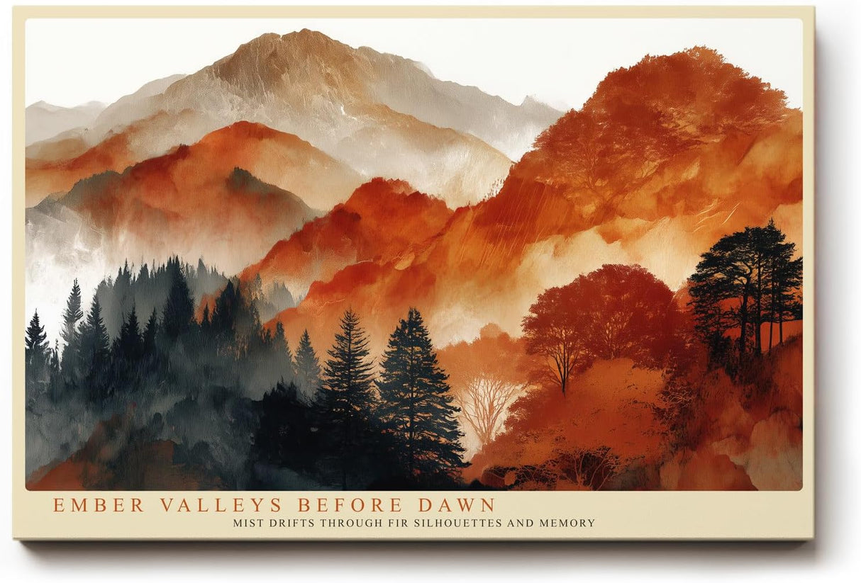 Paul Sinus Wandbild 120x80cm Herbstliche Berglandschaft Abstrakte Naturkunst in warmen Rot und Orangetoenen fuer Wohnzimmer Büro und Flur