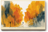 Paul Sinus Wandbild 120x80cm Herbstwald Illustration modern gold orange Landschaft Kunst Kunstdruck grosses Natur Kunstbild warme Wanddekoration fuer Wohnzimmer Büro