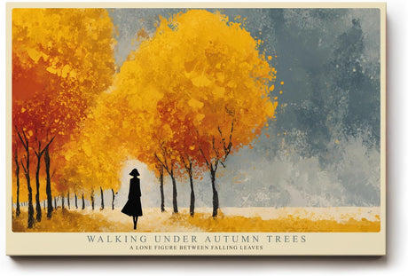 Paul Sinus Wandbild 120x80cm Herbstwald Spaziergang modern gelb orange Landschaft Kunst Kunstdruck grosses Natur Kunstbild warme Wanddekoration fuer Wohnzimmer Flur Büro