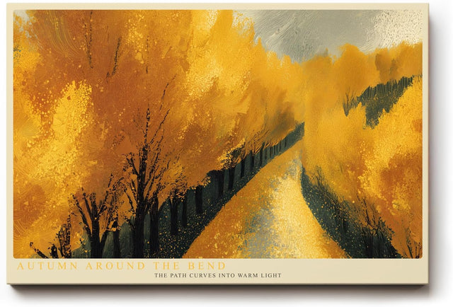 Paul Sinus Wandbild 120x80cm Herbstweg Landschaft Malerei goldene Baeume warme Naturfarben moderne Wanddekoration fuer Wohnzimmer Büro