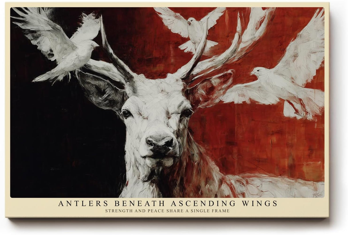 Paul Sinus Wandbild 120x80cm Hirsch Tauben abstrakte Tierkunst moderne Natur Illustration Wanddekoration Wohnzimmer Büro