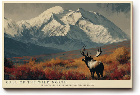 Paul Sinus Wandbild 120x80cm Hirsch vor Alpengebirge epische Natur Landschaft mit Bergen Herbstfarben moderne Wanddekoration fuer Wohnzimmer Büro