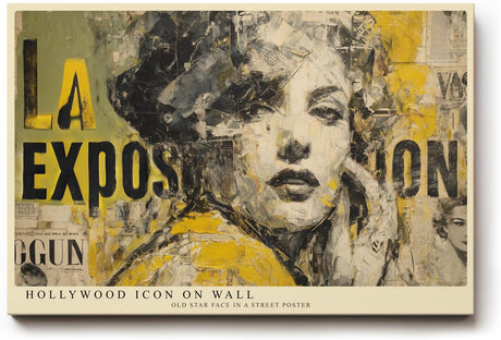 Paul Sinus Wandbild 120x80cm Hollywood Ikone Collage Portrait in Gelb Schwarz Vintage Pop Art Wanddekoration Wohnzimmer