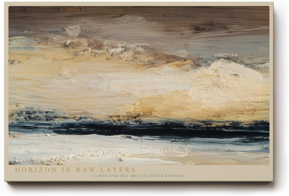 Paul Sinus Wandbild 120x80cm Horizon in Raw Layers abstrakte Landschaft in Beige und Naturtönen moderne Kunst Malerei Poster für Wohnzimmer Büro