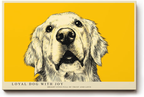 Paul Sinus Wandbild 120x80cm Hund Portrait moderne Tierillustration gelber Hintergrund Kunstdruck stilvolle Wanddekoration fuer Wohnzimmer Flur Büro Tierliebhaber