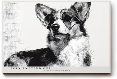 Paul Sinus Wandbild 120x80cm Hund mit Sonnenbrille moderne Tier Illustration schwarz weiss stilvolle Wanddekoration fuer Wohnzimmer Büro