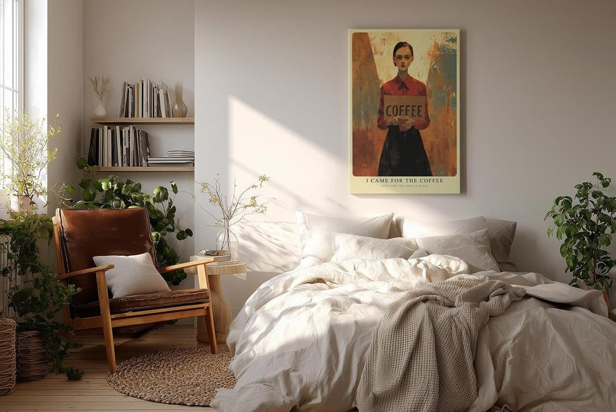 Paul Sinus Wandbild in 40x60cm I Came for the Coffee – minimalistisches Porträt mit Kaffeebecher in kräftigen Farbtönen