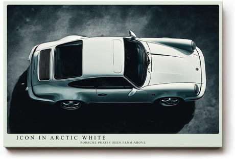 Paul Sinus Wandbild 120x80cm Icon in Arctic White klassischer Sportwagen von oben moderne Auto Kunst Poster für Wohnzimmer Büro