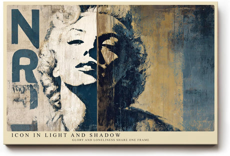 Paul Sinus Wandbild 120x80cm Ikonisches Frauenportrait im Vintage Stil Abstrakte Pop Art in Blau Beige Moderne Wanddekoration