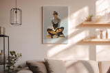 Paul Sinus Wandbild in 40x60cm In Her Own Chapter – Ausdrucksstarkes Porträt einer jungen Frau, auf Bücherstapeln sitzend und lesend, moderne Bilder mit klaren Linien und warmen Akzenten