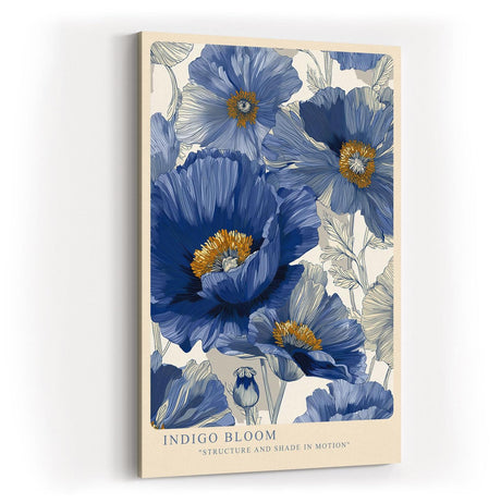 Paul Sinus Wandbild in 40x60cm Indigo Bloom Blaue Mohnblüten Illustration in Struktur und Bewegung