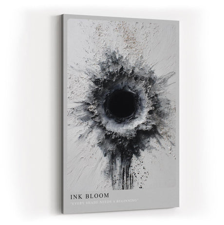 Paul Sinus Wandbild in 40x60cm Ink Bloom Abstraktes Schwarz-Weiß-Kunstwerk mit texturierter, radialer Form und dunklem Zentrum