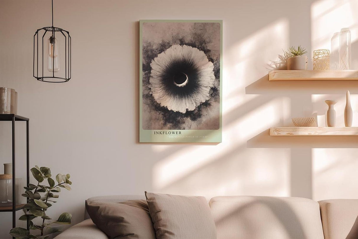 Paul Sinus Wandbild in 40x60cm Inkflower Abstraktes Schwarz-Weiß-Motiv mit blütenähnlicher, radialer Struktur und dunklem Zentrum