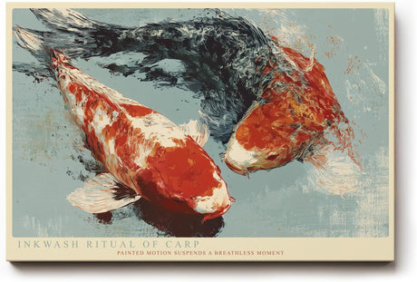 Paul Sinus Wandbild 120x80cm Inkwash Ritual of Carp Japanische Koi Fische Abstrakte Tusche Kunst fuer Wohnzimmer Schlafzimmer und Büro