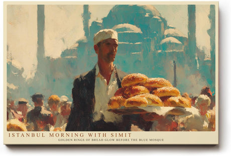 Paul Sinus Wandbild 120x80cm Istanbul Morning with Simit orientalische Straßenszene Brotverkäufer Kunst Poster für Wohnzimmer Küche