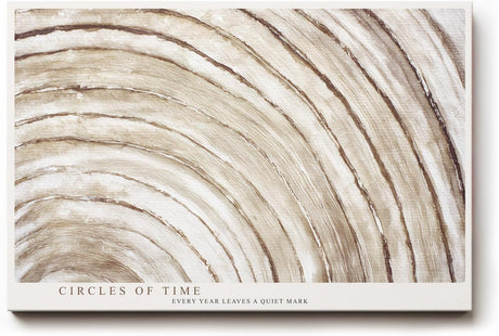 Paul Sinus Wandbild 120x80cm Jahresringe Holzstruktur abstrakte Naturkunst beige braun moderne Wanddekoration fuer Wohnzimmer Büro
