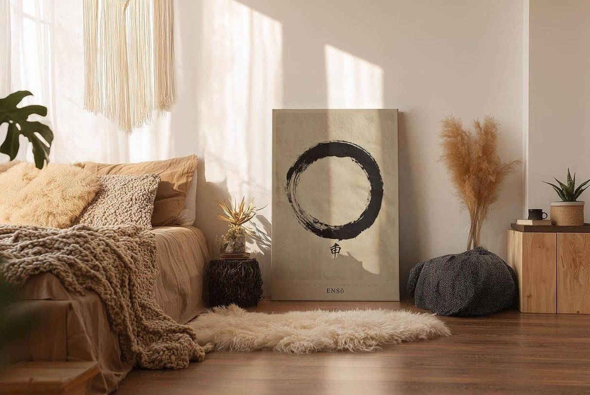 Paul Sinus Wandbild in 40x60cm Japanischer Enso-Kreis auf strukturiertem Hintergrund in traditioneller Tuschmalerei