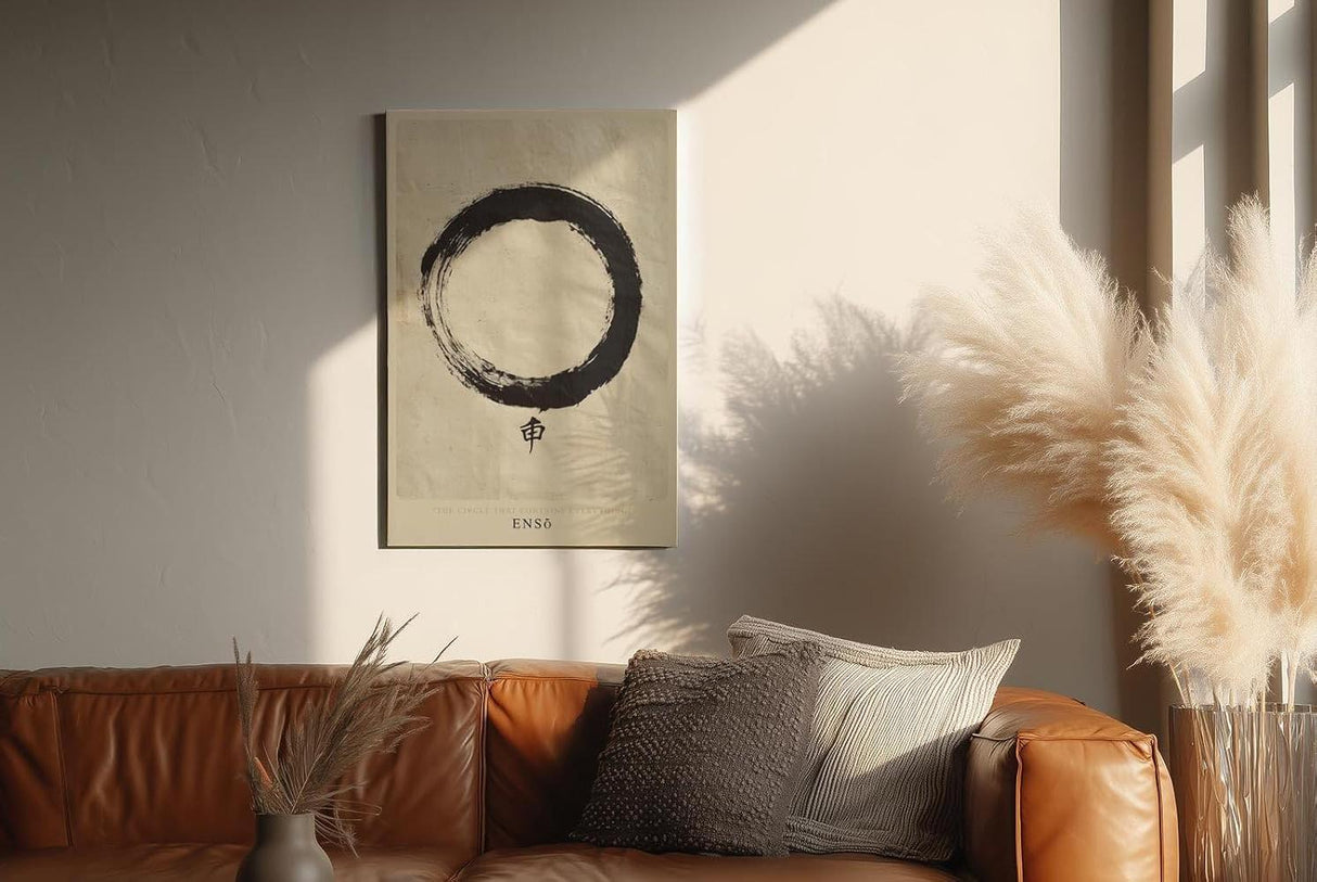 Paul Sinus Wandbild in 40x60cm Japanischer Enso-Kreis auf strukturiertem Hintergrund in traditioneller Tuschmalerei