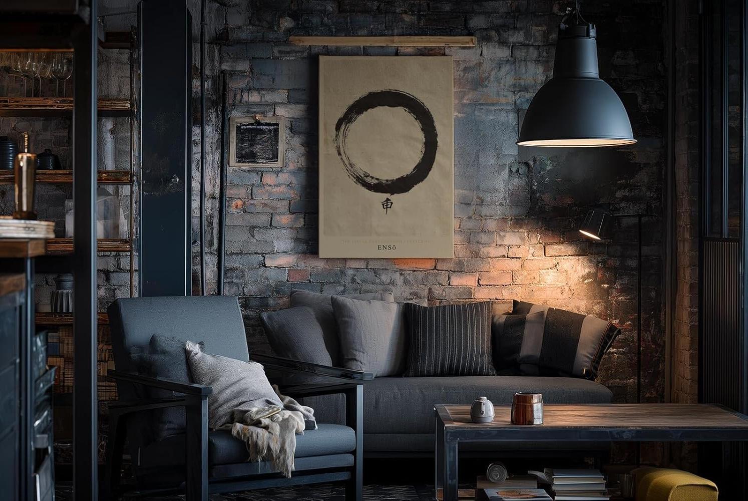 Paul Sinus Wandbild in 40x60cm Japanischer Enso-Kreis auf strukturiertem Hintergrund in traditioneller Tuschmalerei