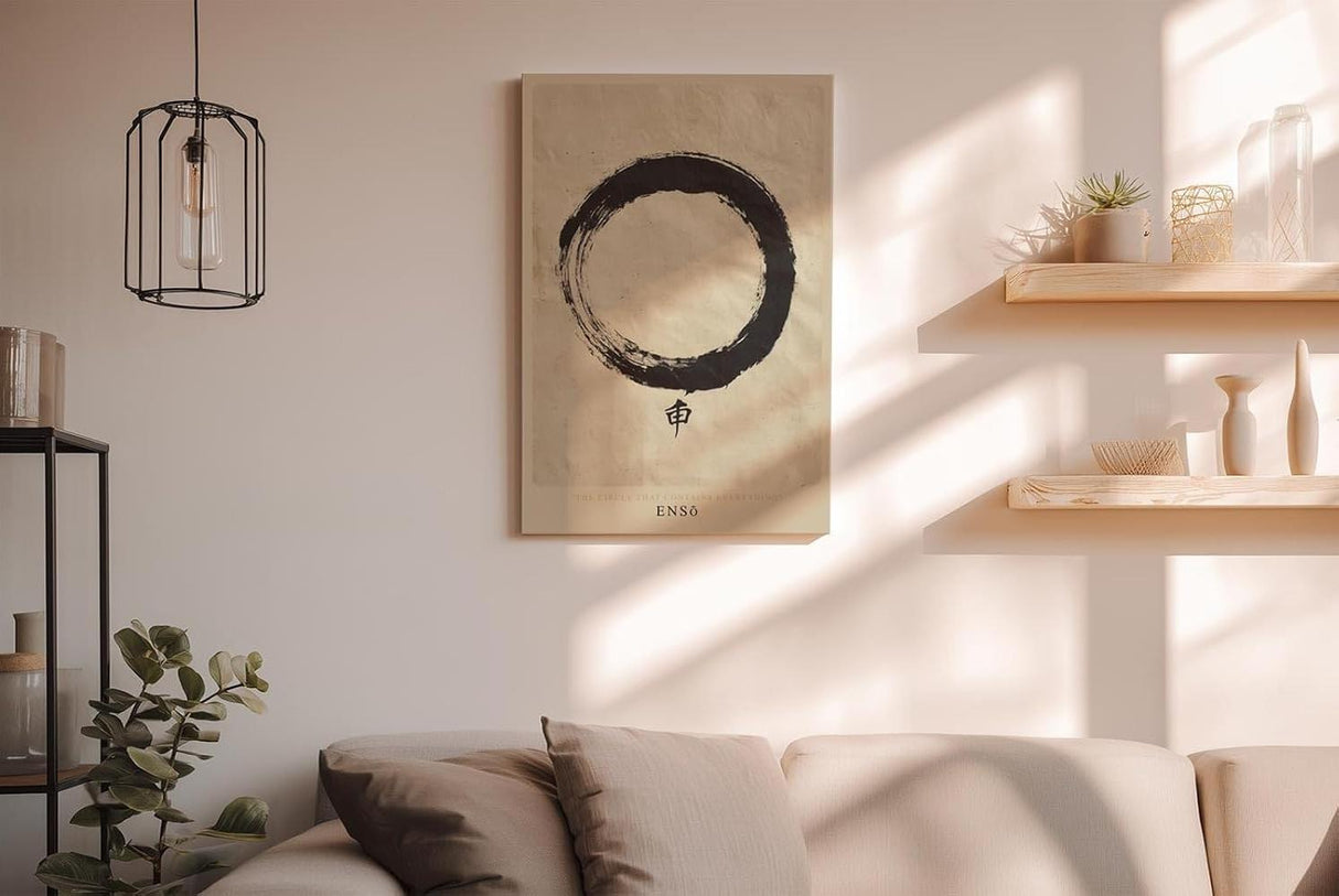 Paul Sinus Wandbild in 40x60cm Japanischer Enso-Kreis auf strukturiertem Hintergrund in traditioneller Tuschmalerei