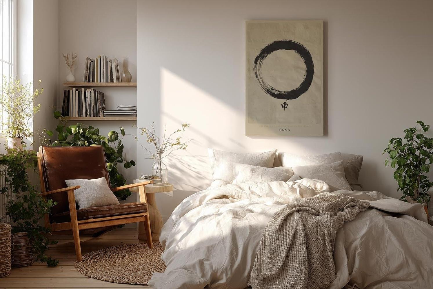 Paul Sinus Wandbild in 40x60cm Japanischer Enso-Kreis auf strukturiertem Hintergrund in traditioneller Tuschmalerei