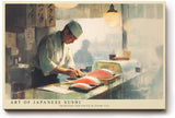 Paul Sinus Wandbild 120x80cm Japanischer Sushi Meister Küche Kunst in Warmem Licht für Küche Esszimmer Restaurant und Bar