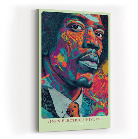 Paul Sinus Wandbild in 40x60cm Jimi's Electric Universe Buntes Musikerportrait mit psychedelischen Mustern