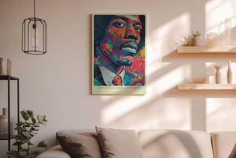 Paul Sinus Wandbild in 40x60cm Jimi's Electric Universe Buntes Musikerportrait mit psychedelischen Mustern