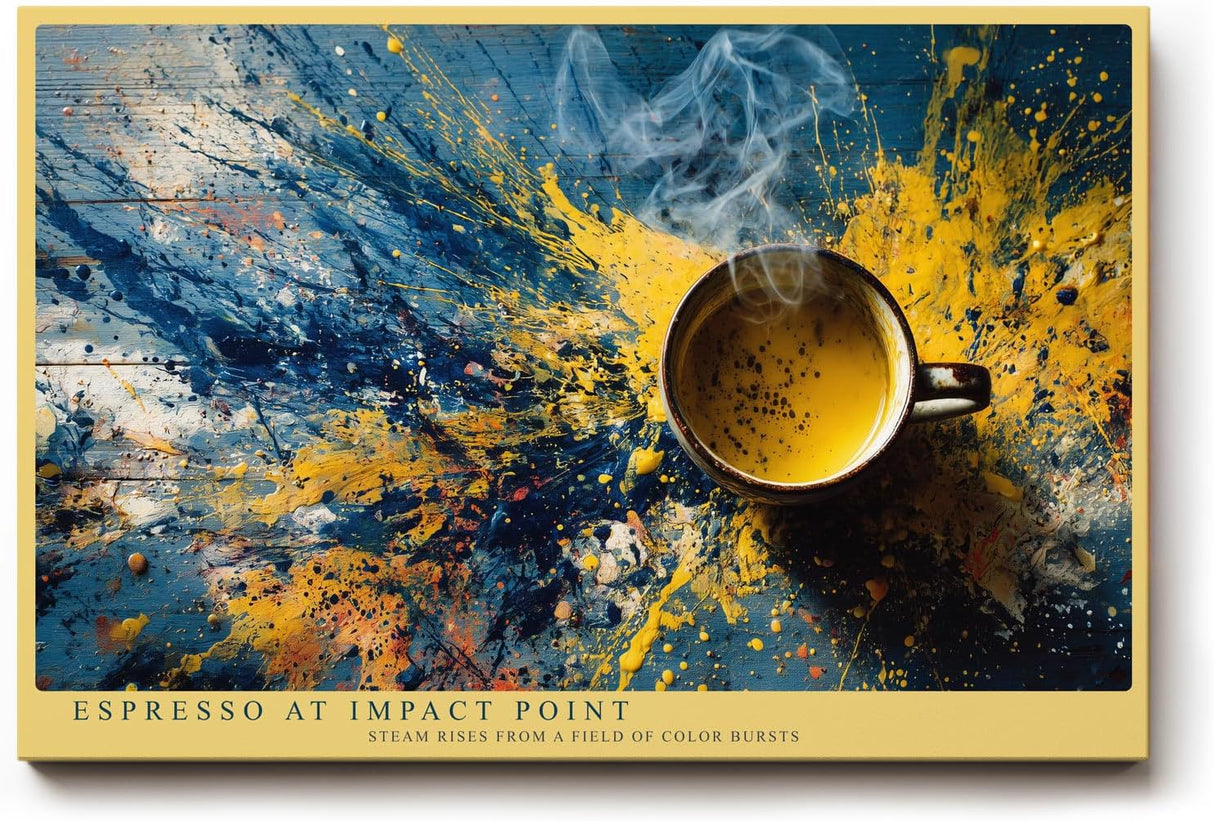 Paul Sinus Wandbild 120x80cm Kaffee Espresso Abstrakte Kunst Moderne Stillleben Komposition mit Farbspritzern