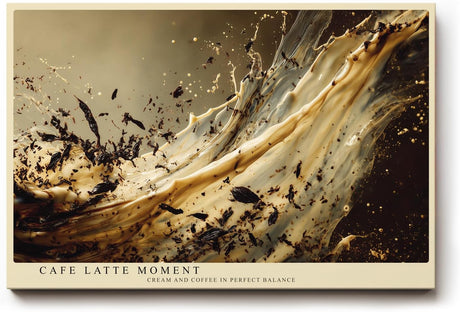 Paul Sinus Wandbild 120x80cm Kaffee Splash abstrakte Food Fotografie Cafe Latte Creme und Espresso Dynamik moderne Wanddekoration fuer Kueche Esszimmer Wohnzimmer