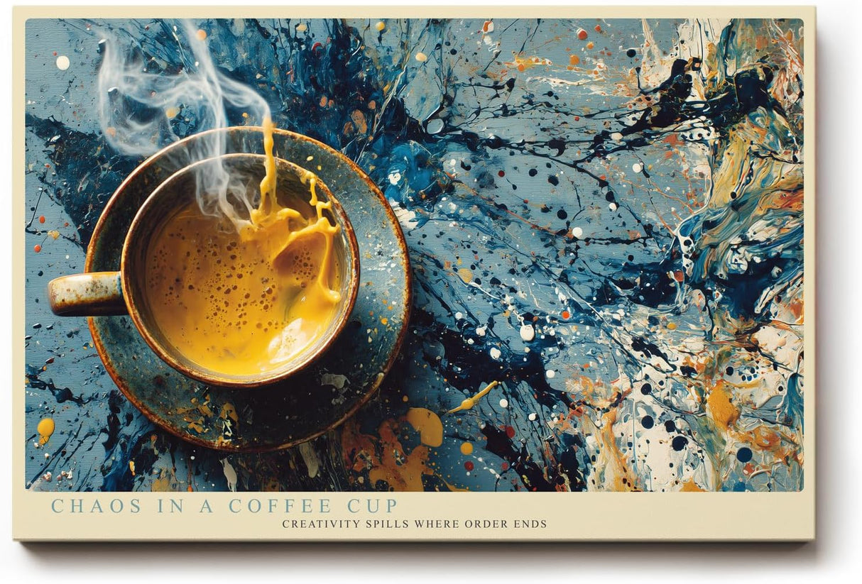 Paul Sinus Wandbild 120x80cm Kaffee Tasse Abstrakte Kunst Modernes Stillleben mit Farbspritzern und kreativer Dynamik