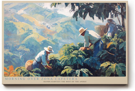 Paul Sinus Wandbild 120x80cm Kaffeeernte in den Bergen Atmosphaerische Landschaftskunst in Gruen und Blau