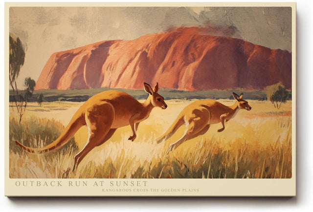 Paul Sinus Wandbild 120x80cm Kängurus in Australien Landschaft Illustration Outback Naturkunst für Wohnzimmer Büro Flur