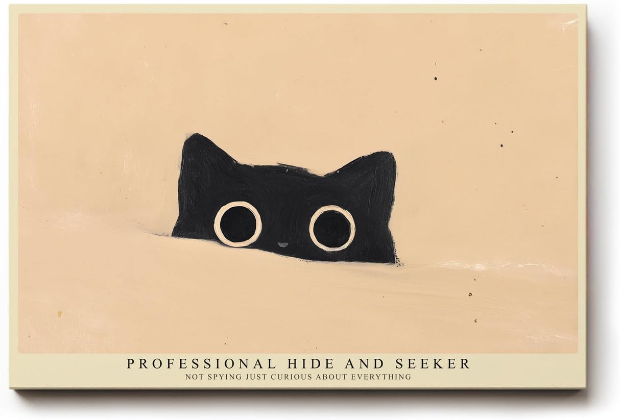 Paul Sinus Wandbild 120x80cm Katze Illustration minimalistische Tierkunst mit großen Augen modernes Katzenbild humorvolle Wanddekoration für Wohnzimmer Kinderzimmer Büro