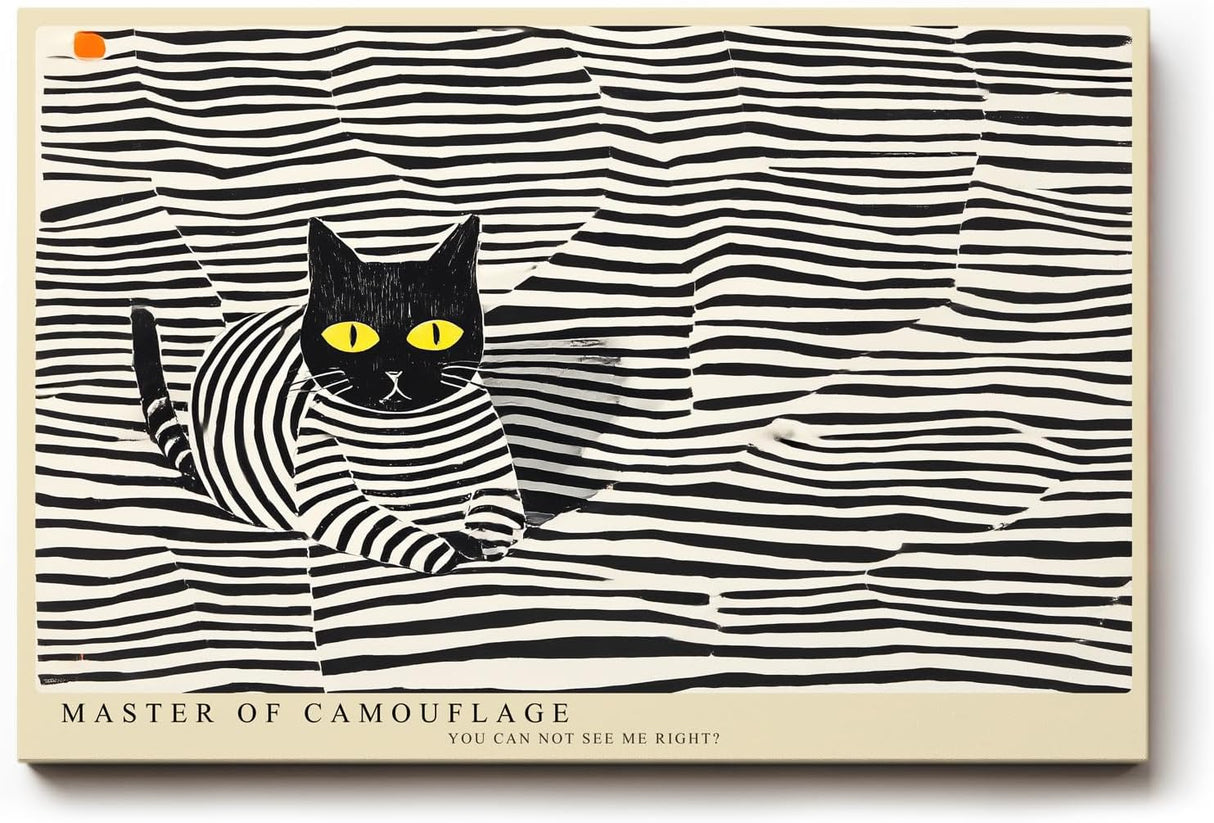 Paul Sinus Wandbild 120x80cm Katze Muster Illustration moderne Tierkunst schwarz weiss grafisches Design Kunstdruck stilvolle Wanddekoration fuer Wohnzimmer Kinderzimmer