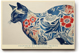 Paul Sinus Wandbild 120x80cm Katze Ornament Muster modern blau rot japanische Kunst Kunstdruck grosses Kunstbild stilvolle Wanddekoration fuer Wohnzimmer Büro