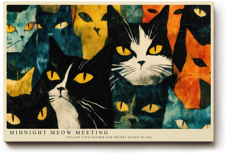 Paul Sinus Wandbild 120x80cm Katzen Illustration Moderne Tierkunst mit Gelben Augen in Gruen Orange und Schwarz Dekoratives Katzenmotiv fuer Wohnzimmer und Flur